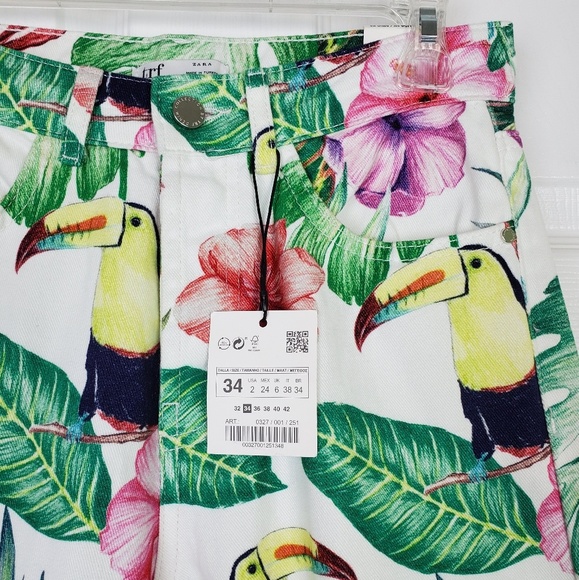 NWT zara mom style tropical bird  high rise Jeans - Picture 5 of 8